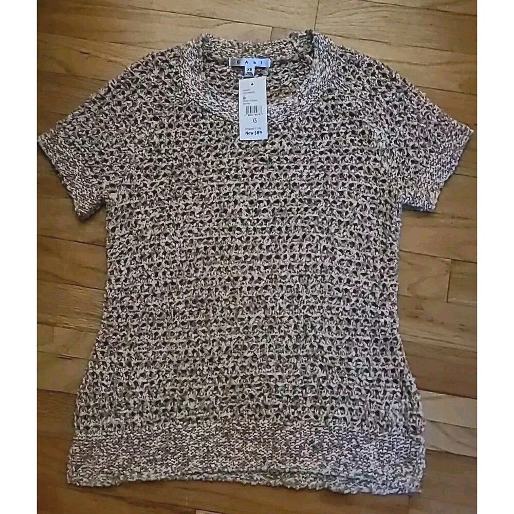 CABI Crochet  Short Sleeve SWEATER XS (Sorbet Pullover Sherbert) NWT